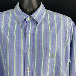 Ralph Lauren Custom Fit 18 XXL Button Down Shirt Blue Striped Long Sleeve Mens